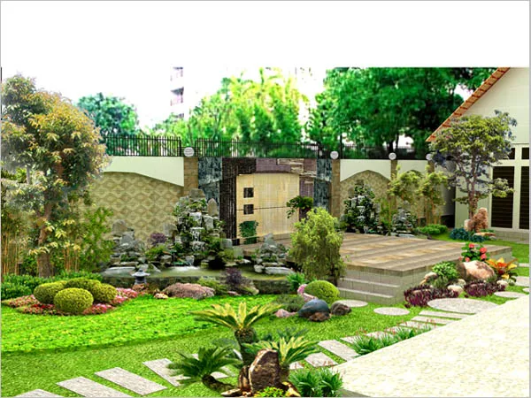 thiet ke thi cong san vuon phong thuy tron goi